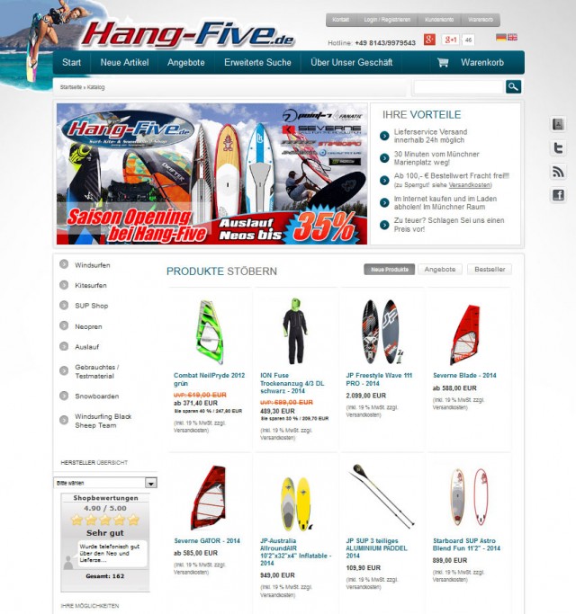 Hang-Five Surf, Kite, SUP und Snowboard Shop
